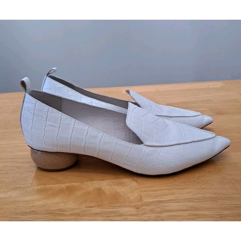 Jeffrey Campbell White Viona Croc Embossed Pointed Toe Heeled Loafer Shoes Sz 9